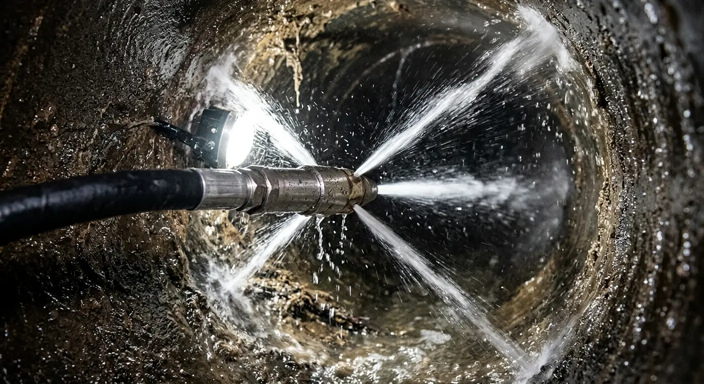 High-pressure hydro jetting nozzle cleaning sewer pipe for Storm Drain Cleaning in Hawthorn Woods